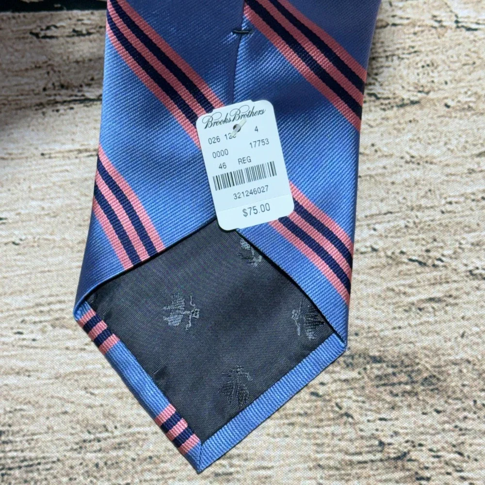 Brooks Brothers Tie Repp Stripe Blue Pink Navy Makers Woven Silk NWT